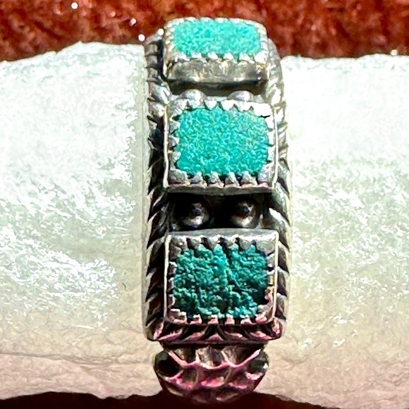 RING Green Malachite 3 Stones Size 6 Sterling Silver Unisex Genuine Gems 5505 Y - Picture 1 of 12